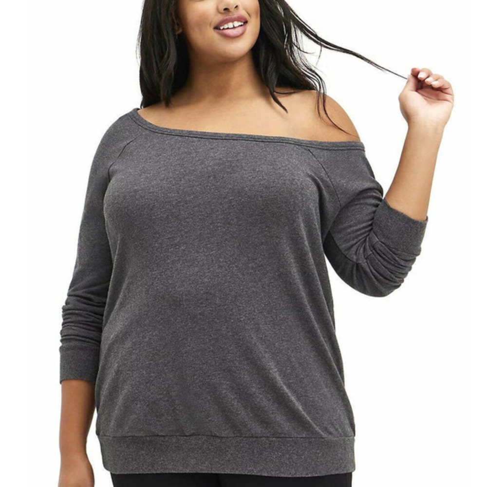 Torrid 5X 28 New Charcoal Gray Off The Shoulder Lightweight Pullover Sweatshirt
